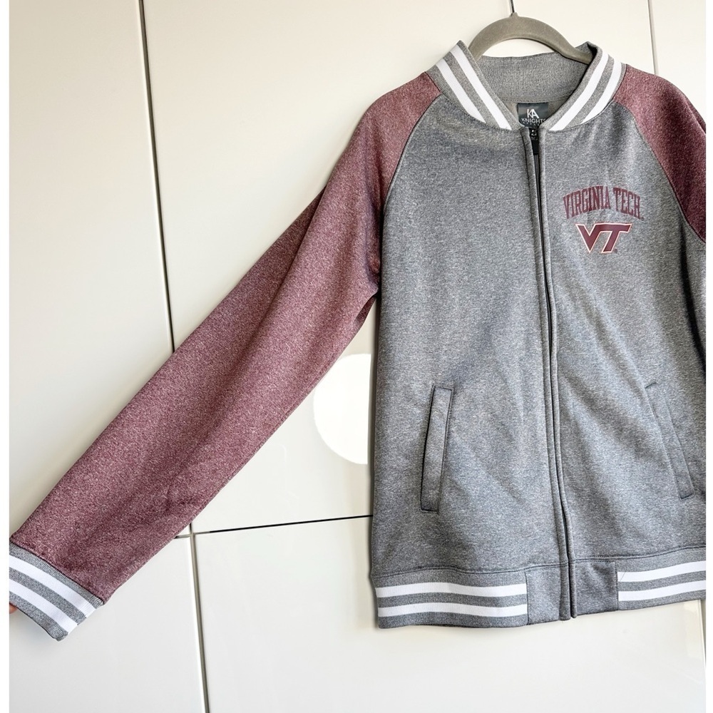 Virginia Tech Varsity Jacket Gray Maroon Size Medium VT Hokies KA Knights - Picture 2 of 8
